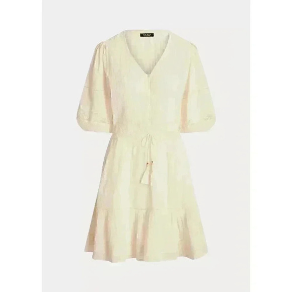 NEW! Lauren Ralph Lauren Women's 12 Crinkle Cotton Blouson-Sleeve Dress NWT $185 - Picture 2 of 2